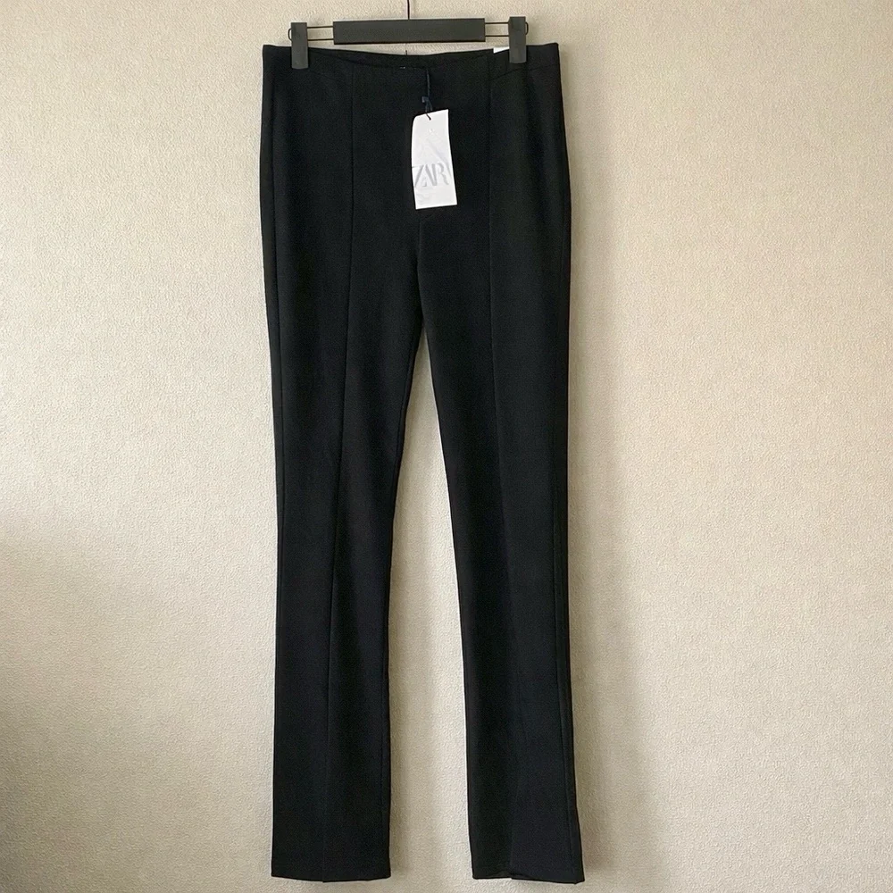 ZARA NWT High-Rise Pleat Front Split Ankle Leggings L (runs small) - Picture 3 of 9